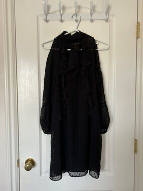 Zara Black Ruffle High-Neck Long Sleeve Dress
